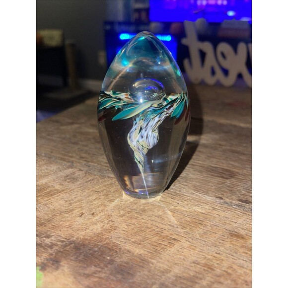 Hand Blown Glass Oval Multi Color Flower Paper Weight Centre PWK - Picture 1 of 5